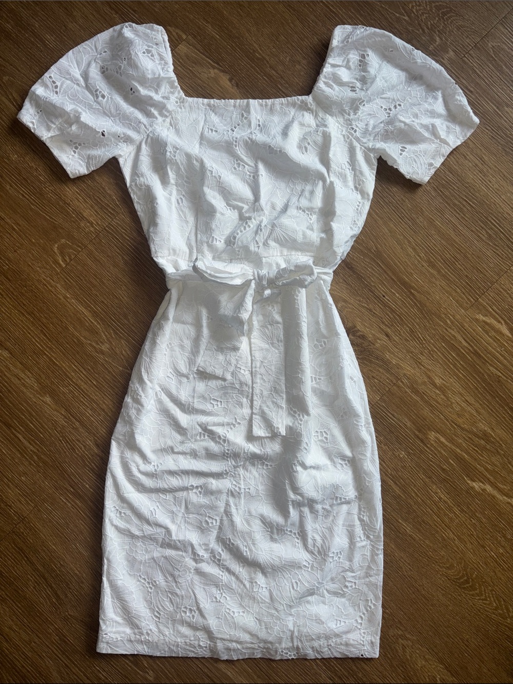 Ann Taylor White Eyelet Square-Neck Midi Dress with Puff Sleeves